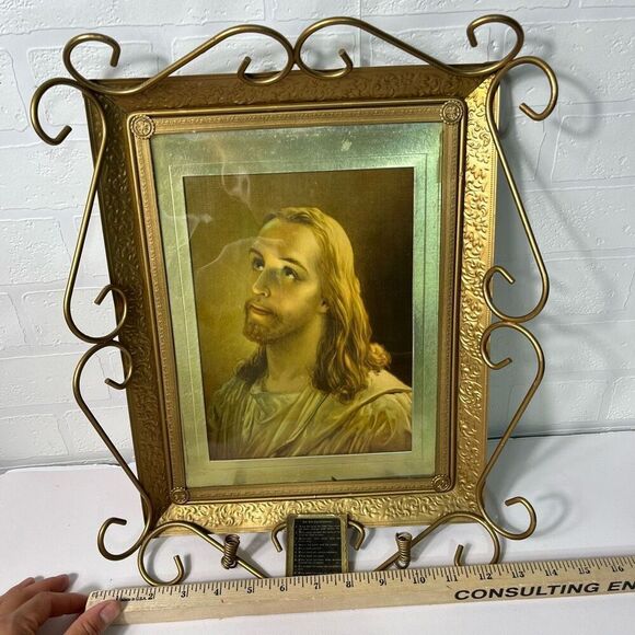 Jesus picture gold frame vintage Ten Commandments 14x16” inch - Picture 7 of 11